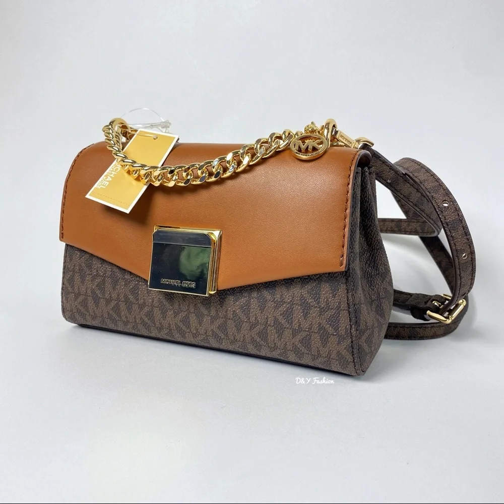 Michael Kors Lita Small Two-Tone Logo and Leather Crossbody Bag